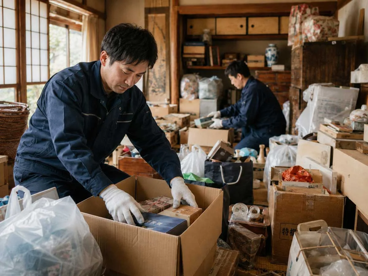 大量の品物を箱にまとめて確認する作業のイメージ